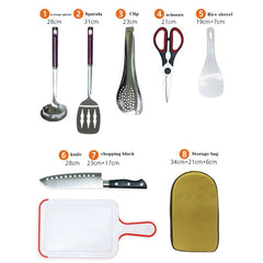 8 Piece Camp Kitchen Cooking Utensil Set Portable BBQ Camping