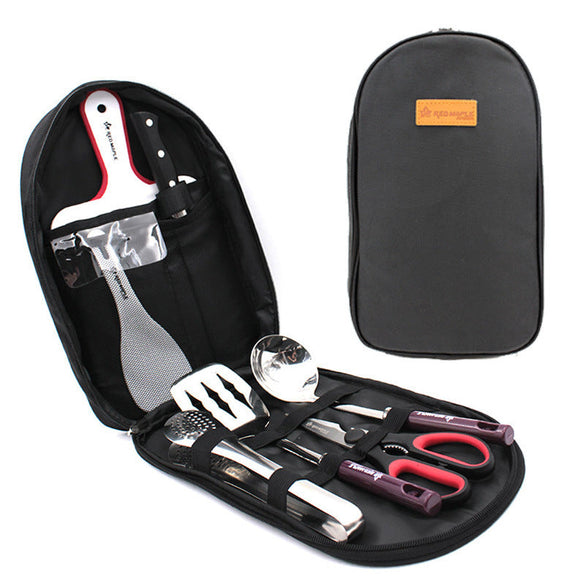 8 Piece Camp Kitchen Cooking Utensil Set Portable BBQ Camping