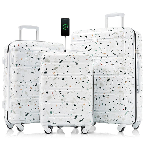Luggage Set of 3 with USB Port and Spinner Wheels